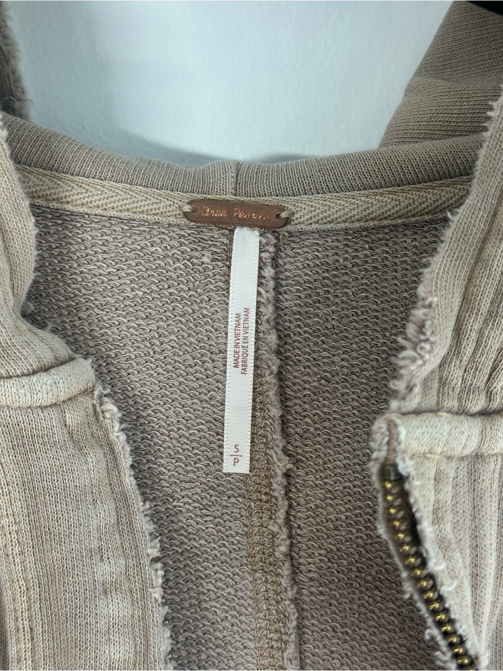 Free People Taupe Oversized Longline Zip Up Hoodie Duster, Size Small - Picture 3 of 4
